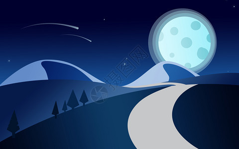 夜晚时间自然景观满月3D图片