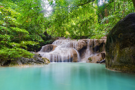 ErawanWaterfallKanchanaburi地区自然景观位于泰国用度假旅行和游景点图片