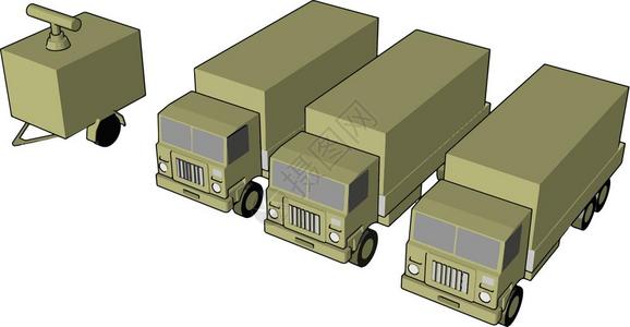 军用卡车是一辆旨在将部队燃料和军用物资运送到战场矢量彩色图画或插的车辆背景图片