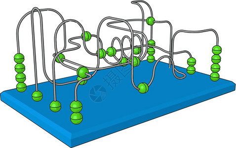 可使用一种玩具将木纸板和带有绿色珠的螺旋线放在底板上用于学习和娱乐媒介彩色绘画或插图图片