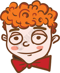 一个卷发头部的男孩穿着红领带彩色绘画或插图图片