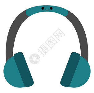 酷的蓝耳机带有微笑向量彩色画或插图图片
