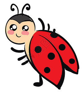 一个非常可爱的红色女士虫子带有粉红脸颊矢量彩色图画或插背景图片