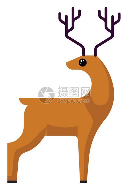 一只长角和大眼睛的年轻鹿矢量彩色画或插图图片