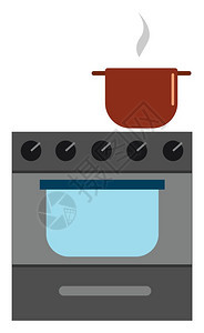 燃气炉船上有烹饪的容器矢量彩色绘画或插图图片