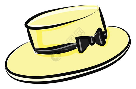 黄色帽子上有黑色蝴蝶结矢量插图图片