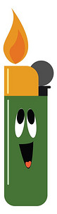 绿色轻光闪耀的Emoji使用小火焰点燃香烟长着可爱的脸孔双眼张开舌头卡在笑向量彩色画或插图中图片