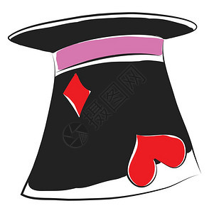 黑色魔术师r带有红心和钻石形状向量彩色图画或插的帽子图片