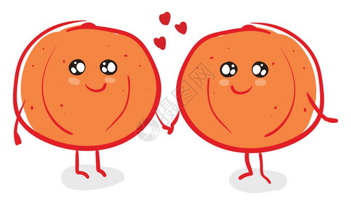 2个橙色人手握红心矢量彩色绘画或插图的漫高清图片