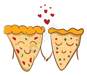 两块披萨牵着爱矢量彩色画或插图图片