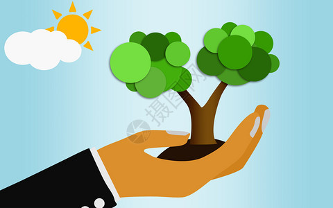 生态友好概念与树木3D造背景图片