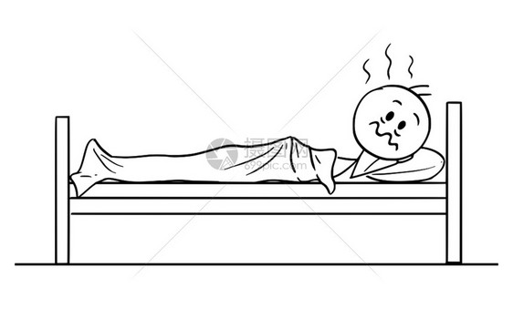 卡通躺在床上失眠的人设计插图图片