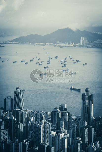 清晨香港市风景城和建筑概念图片