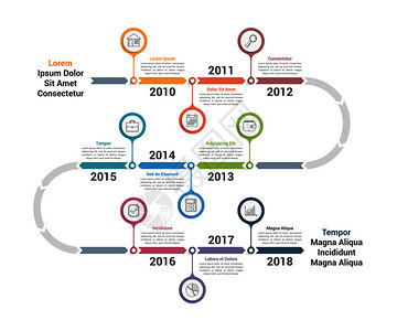 带有箭头工作流程或图矢量eps10插图的时线信息模板图片