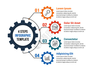 带有四个元素步骤或选项矢量eps10插图的配有四个元素步骤或选项的渔具插图模板图片