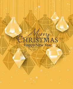 黄色背景的圣诞球矢量插图圣诞卡快乐钻石球图片