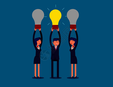 商业团队在他的头顶上握有灯泡的想法概念商业创意思想矢量插图图片