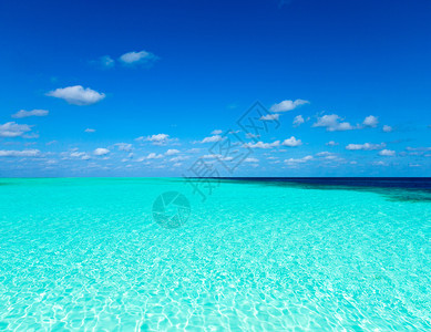 具有海滩蓝天空的美丽热带马尔代夫岛图片