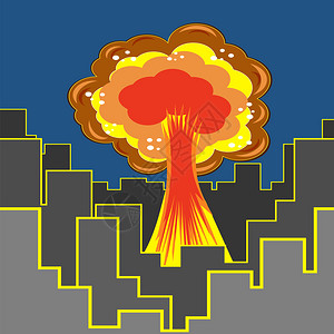 漫画 天空城市核爆中心卡通爆放射原子能战争标志蓝天大蘑菇云背景