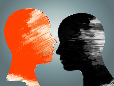 双极精神失常面精神疾病象征分裂摩德双人格概念黑橙色双影带2头图片