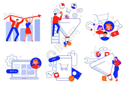 漏斗销售吸引客户营销领先买方客户获取和转换矢量插图背景图片