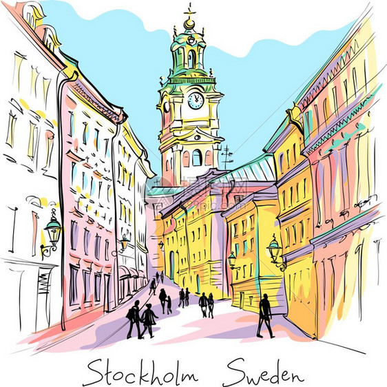 瑞典首都斯德哥尔摩老城GamlaStan的圣尼古拉教堂斯德哥尔摩大教堂或Storkyrkan夜间总会瑞典首都斯德哥尔摩老城的Ga图片