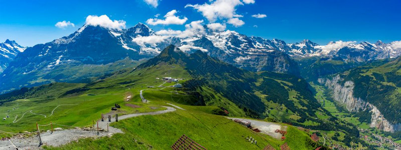 前往曼利钦山峰的足迹瑞士阿尔卑斯山的流行观点EigerMonch和JungfrauLauterbrunnen背景瑞士曼利钦山图片