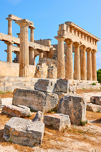 萨罗尼群岛希腊Aegina岛AeginaAphaea寺庙古老废墟图片