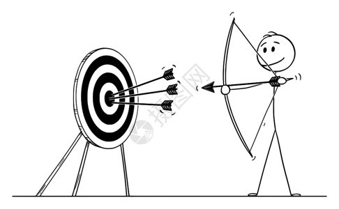 矢量卡通棒图绘制成功的男子或商人向目标弓箭的概念说明指向目标或成功的商业概念指向目标或成功的商业概念矢量卡通显示成功的男子或商人图片