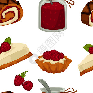 含糖成分的蛋糕甜食和带糖料草莓无缝的树干矢量布朗尼和装满鲜果甜点茶杯酱的滚动玻璃罐子果酱含糖料和草莓的蛋糕甜食图片