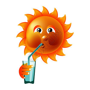卡通可爱喝饮料的太阳矢量元素图片