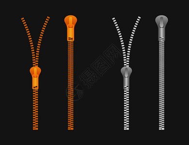 拉链式固定装置金属封闭式和开放拉链矢量存说明拉链型固定装置矢量说明图片