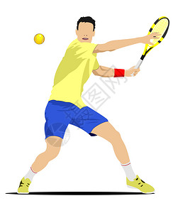 Man网球玩家海报设计师的彩色矢量插图图片