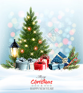 圣诞节和新年背景带多彩的礼物冬树和加兰矢量图片