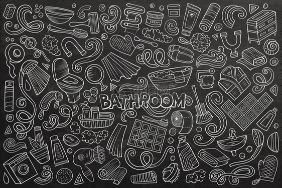 手绘抽象浴室黑白线条矢量插画图片