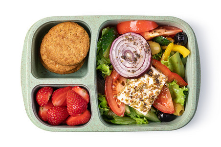 午餐盒有美味食品在白色背景上隔离午餐盒在白色背景上隔离背景图片