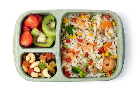 午餐盒有美味食品在白色背景上隔离午餐盒在白色背景上隔离背景图片