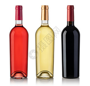 白色玫瑰红酒瓶孤立于白色背景葡萄酒瓶集图片