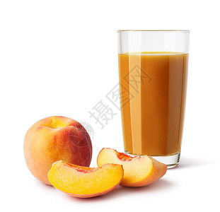 以白色背景隔离的桃子汁杯图片