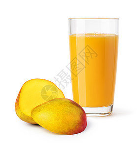 玻璃芒果汁白色背景上隔绝的芒果汁杯背景图片