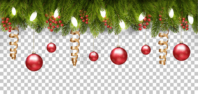 圣诞节的日框架树枝和红色的球在透明背景矢量图片