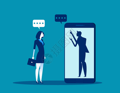 看手机的女商业女人在智能手机内与匿名人士交谈插画