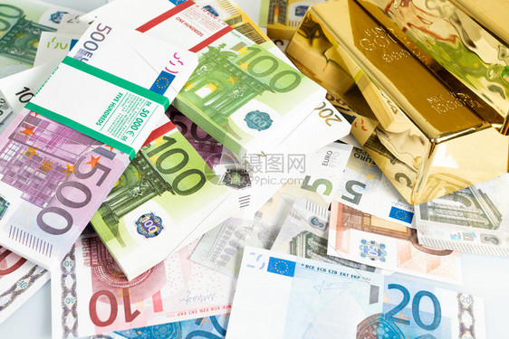 金条和欧元钞票金图片