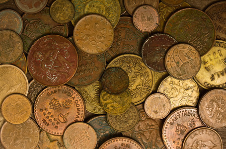 不同时代和的许多硬币背景背景图片
