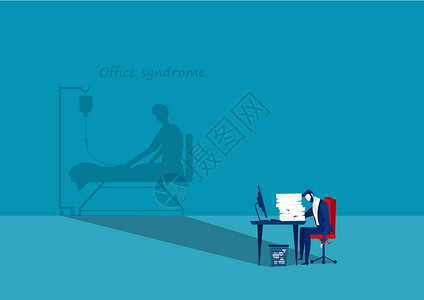 矢量带影子办公室综合症健康概念的在办公室劳累商人图片
