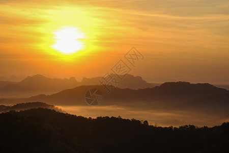 自然地貌背景观美丽的象清晨雾填满平滑山丘脉谷的清晨雾图片