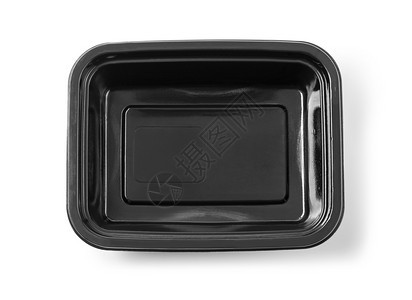 白色背景的黑塑料食品集装箱有剪切路径图片
