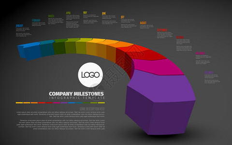 全年时间表模板作为大箭头所有月份和描述暗版图片