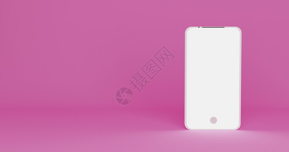 3d插图手握着白色智能机在粉红色背景上全屏现代模拟框架而不是设计孤立的物体现代智能手机最小空间的概念图片