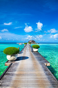 印度洋马尔代夫美丽的海景豪华度假胜地和天空图片